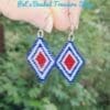 Pretty Red White Blue Diamond Shaped Earrings - Image 2