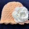 Beautiful Peach Color Crochet Baby Hat with Flower Size 0-6 Months - Image 2