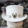 Bikers Silver Winged Skull White Leather Short Top Hat - Image 3