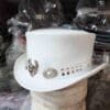 Bikers Silver Winged Skull White Leather Short Top Hat - Image 2