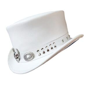 Bikers Silver Winged Skull White Leather Short