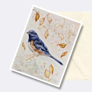 Blue Bird With Autumn Leaves Nature