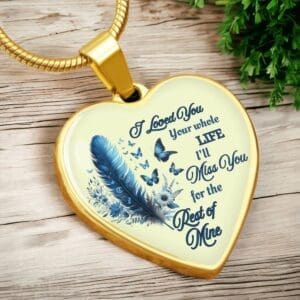 Blue Feather Heart-shaped Memorial Necklace