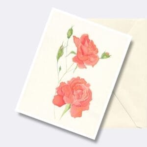 Coral Roses Floral Art Greeting Card