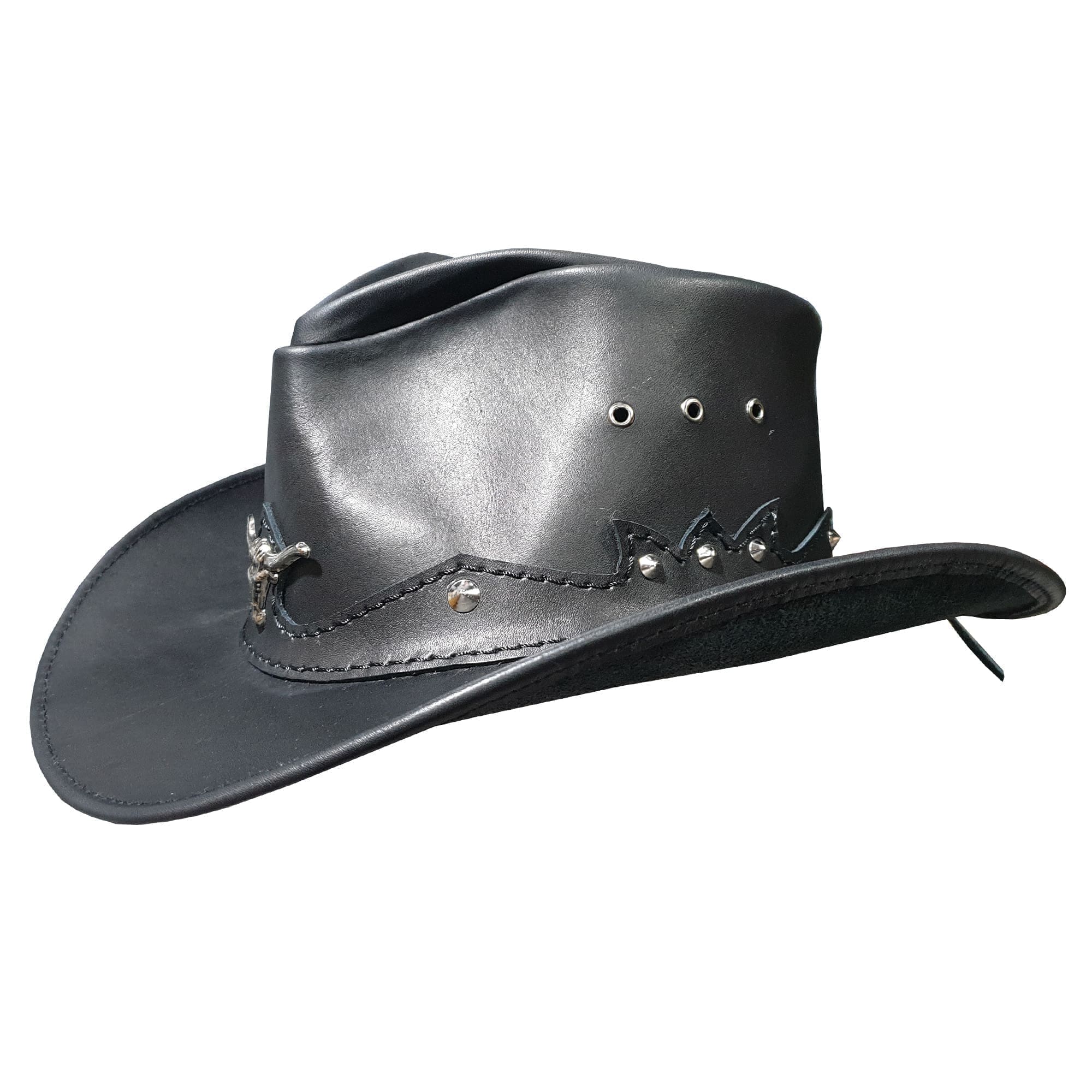 Country cowboy black grain leather hat Country cowboy black grain leather hat