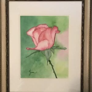 Pink Rose Bud Original Watercolor