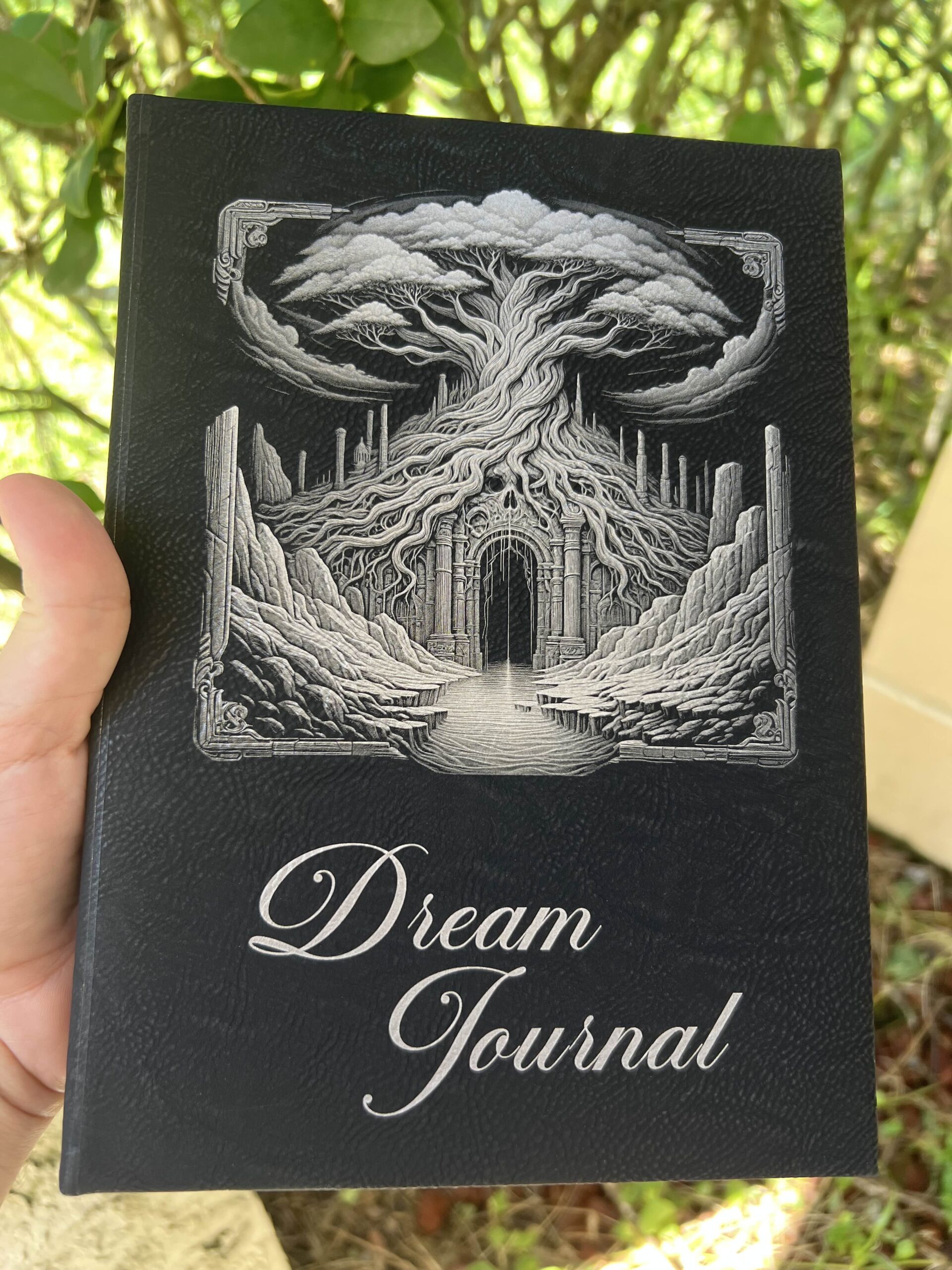 Unique engraved leatherette dream journal door to the underworld design