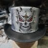 Gothic Red Eye Skull Mens Black Leather Top Hat - Image 3
