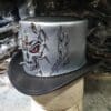 Gothic Red Eye Skull Mens Black Leather Top Hat - Image 2