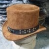Gothic Skeleton Skull Star Suede Leather Top Hat - Image 4