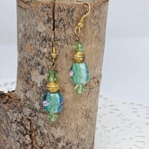 Green Floral Lampwork Earrings