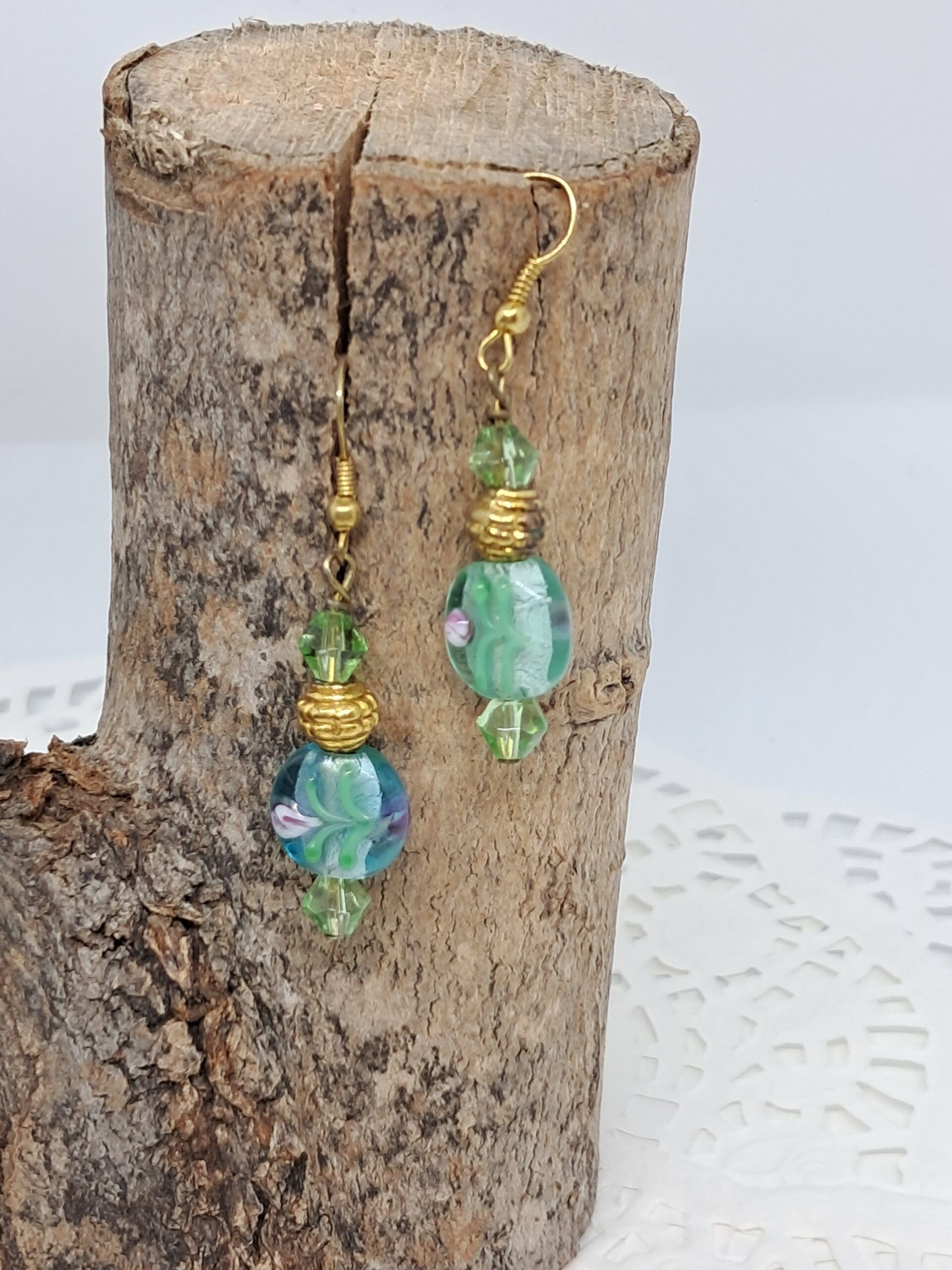 Green floral lampwork earrings Green floral lampwork earrings