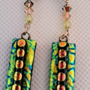 black fused glass earrings with crystals