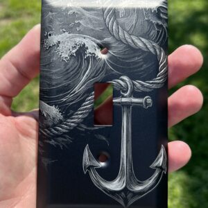 Black Anodized Laser Engraved Anchor Light Switch Cover – Original Nautical Design