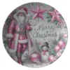Merry Christmas Plate with Pink Santa Claus
