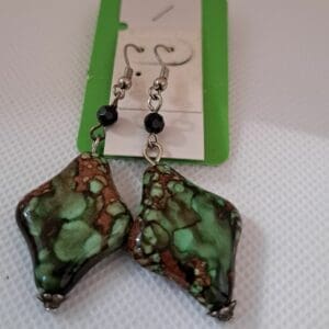 Diamond Shape Mottled Ceramic Earrings