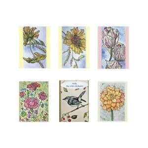 Mixed Flowers and Chickadee Watercolor