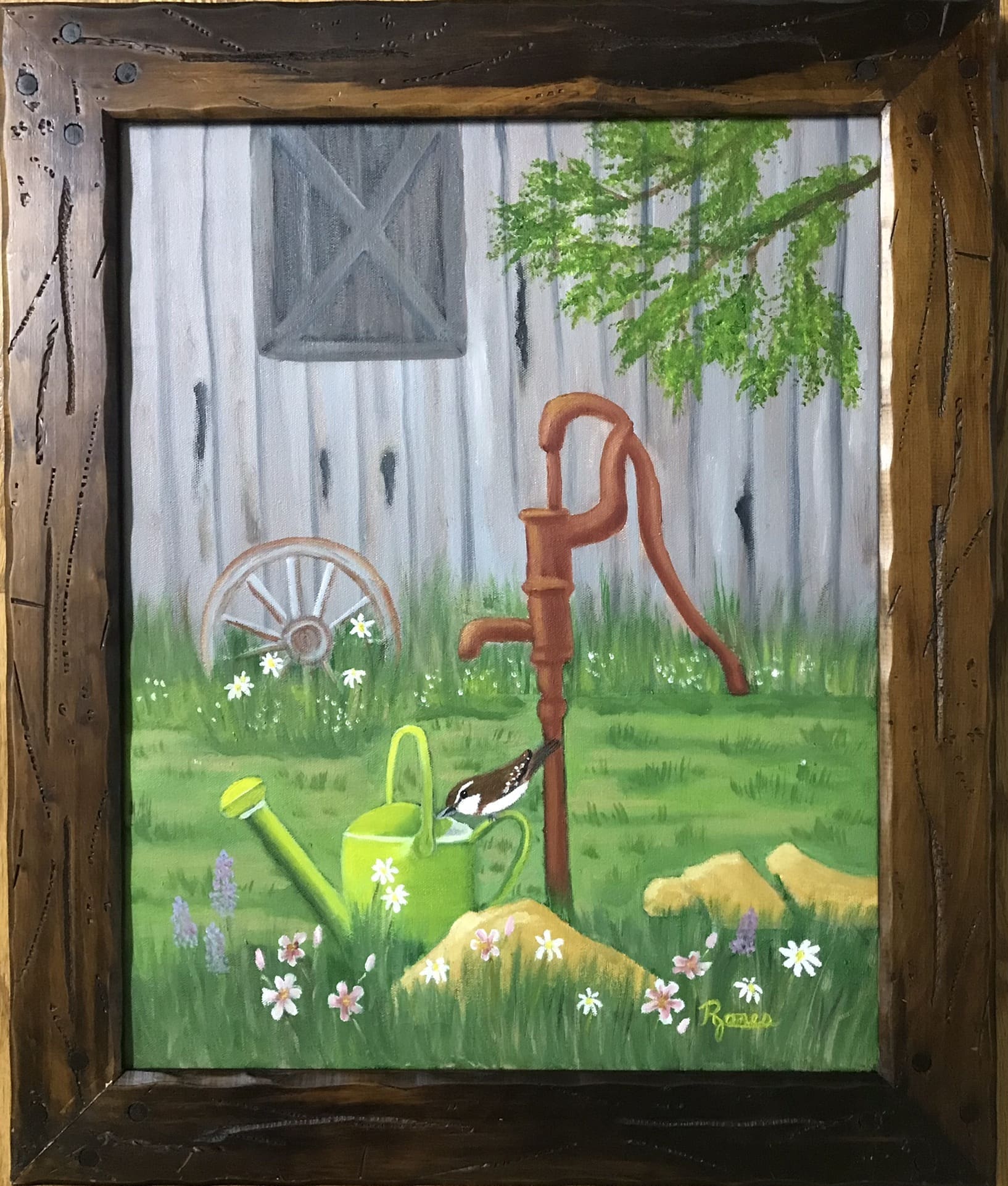 Old fashioned water pump original oil painting Water pump original oil painting