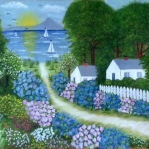 Original Oil Painting of A Garden By The Lake