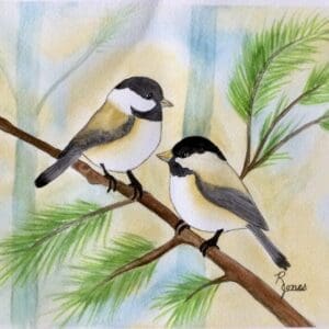 Original Watercolor of Two Charming Chickadees
