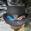 Patriotic Biker Black Leather Short Top Hat - Image 3