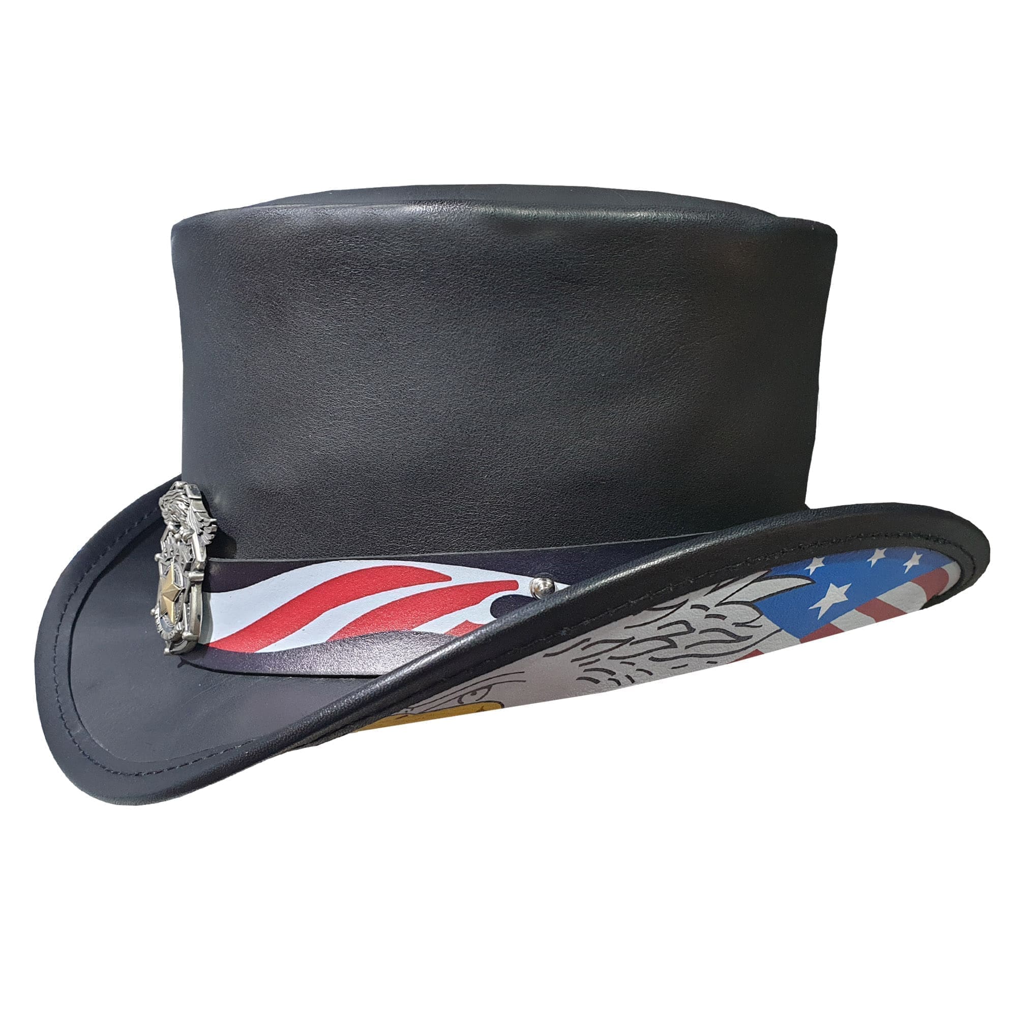 Patriotic biker black leather short top hat Patriotic biker black leather short top hat