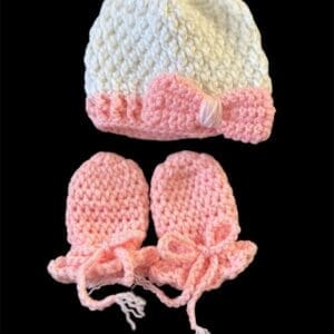 Crochet 2 Piece Baby Set Hat and Mittens