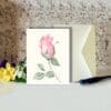 Pink Rose Bud Floral Art Greeting Card - Image 2