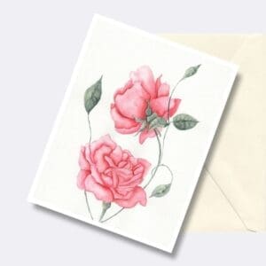 Pink Roses Floral Art Greeting Card