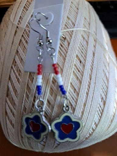 Unique red white and blue flower dangle earrings Red white and blue flower dangle earrings