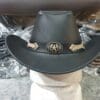 Rodeo King Cowboy Black Leather Hat - Image 3
