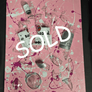 Custom Pink Broken Bacardi Bottle Painting