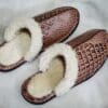 Shearling Crocodile Texture Leather Slippers - Image 5