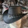 Shield Rivet Band Black Leather Cowboy Hat - Image 2