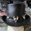 Silver Winged Skull Eldorado Black Leather Top Hat - Image 3