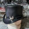 Silver Winged Skull Eldorado Black Leather Top Hat - Image 2