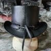 Silver Winged Skull Eldorado Black Leather Top Hat - Image 6