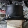 Silver Winged Skull Eldorado Black Leather Top Hat - Image 4
