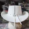 Silver Winged Skull White Leather Cowboy Hat - Image 6