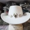 Silver Winged Skull White Leather Cowboy Hat - Image 3