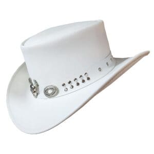 Silver winged skull white leather cowboy hat