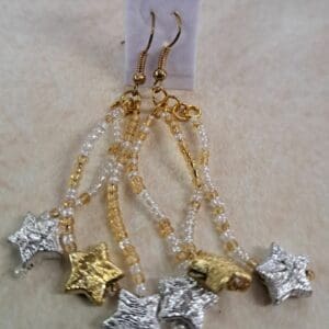 Silver and Gold Star Glass Dangle Earrings
