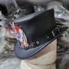 Skull Cowboy Black Leather Top Hat - Image 2