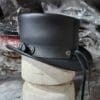Skull Cowboy Black Leather Top Hat - Image 6