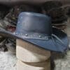 Skull Cross Band Navy Leather Cowboy Hat - Image 5