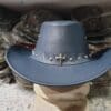 Skull Cross Band Navy Leather Cowboy Hat - Image 3