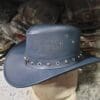 Skull Cross Band Navy Leather Cowboy Hat - Image 2