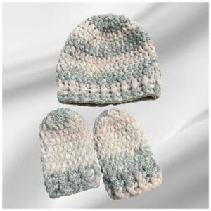 Soft Crochet Baby Set Hat and Mittens Size Newborn