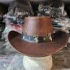 Stag Hunter's Brown Leather Cowboy Hat - Image 3