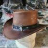 Stag Hunter's Brown Leather Cowboy Hat - Image 2